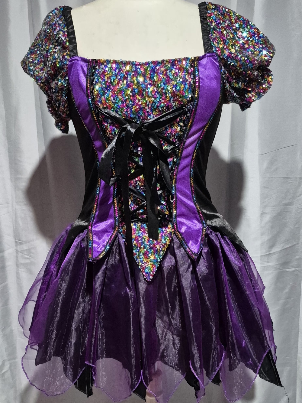 Witch  Purple Sequin Puff Sleeve Halloween Costume Dress